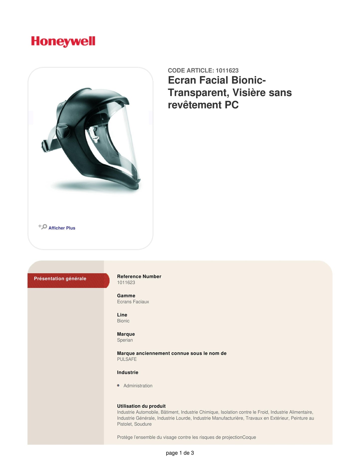 pare visage BIONIC 1011623 et 1011624