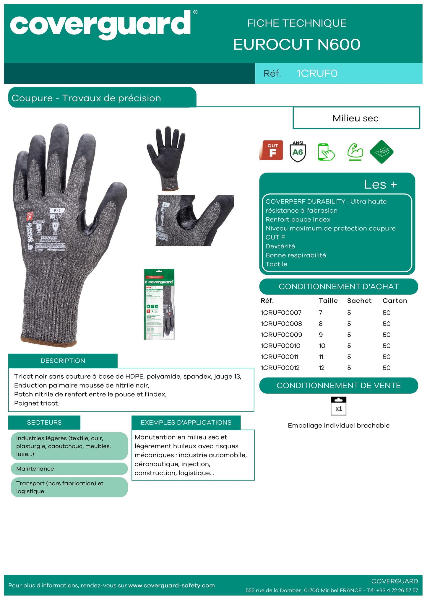 5 PAIRES DE GANTS ANTI COUPURES EUROCUT N600 T11 / XXL