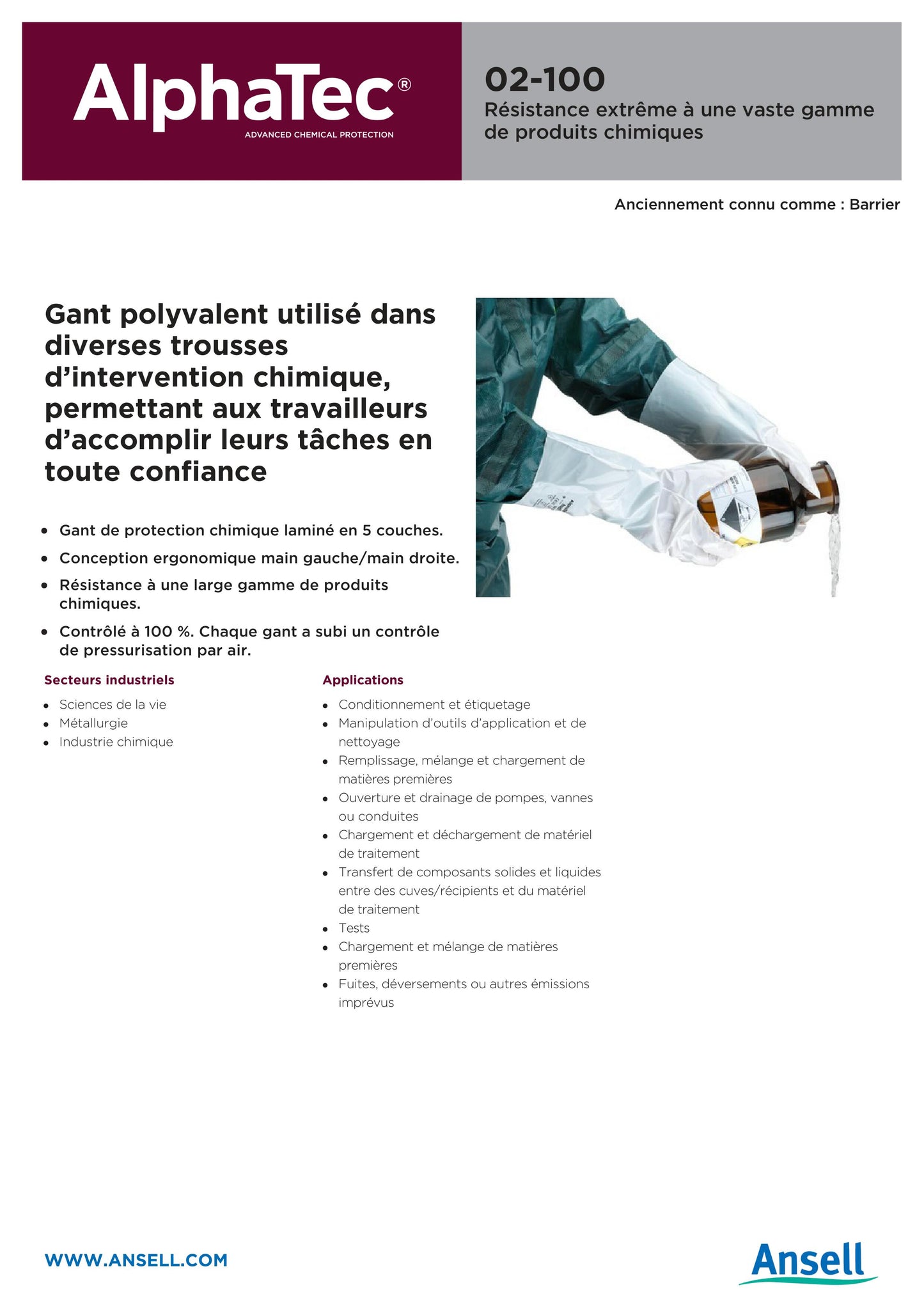 PAQUET DE 12 PAIRES DE GANTS ANSELL ALPHATEC 02100 T9