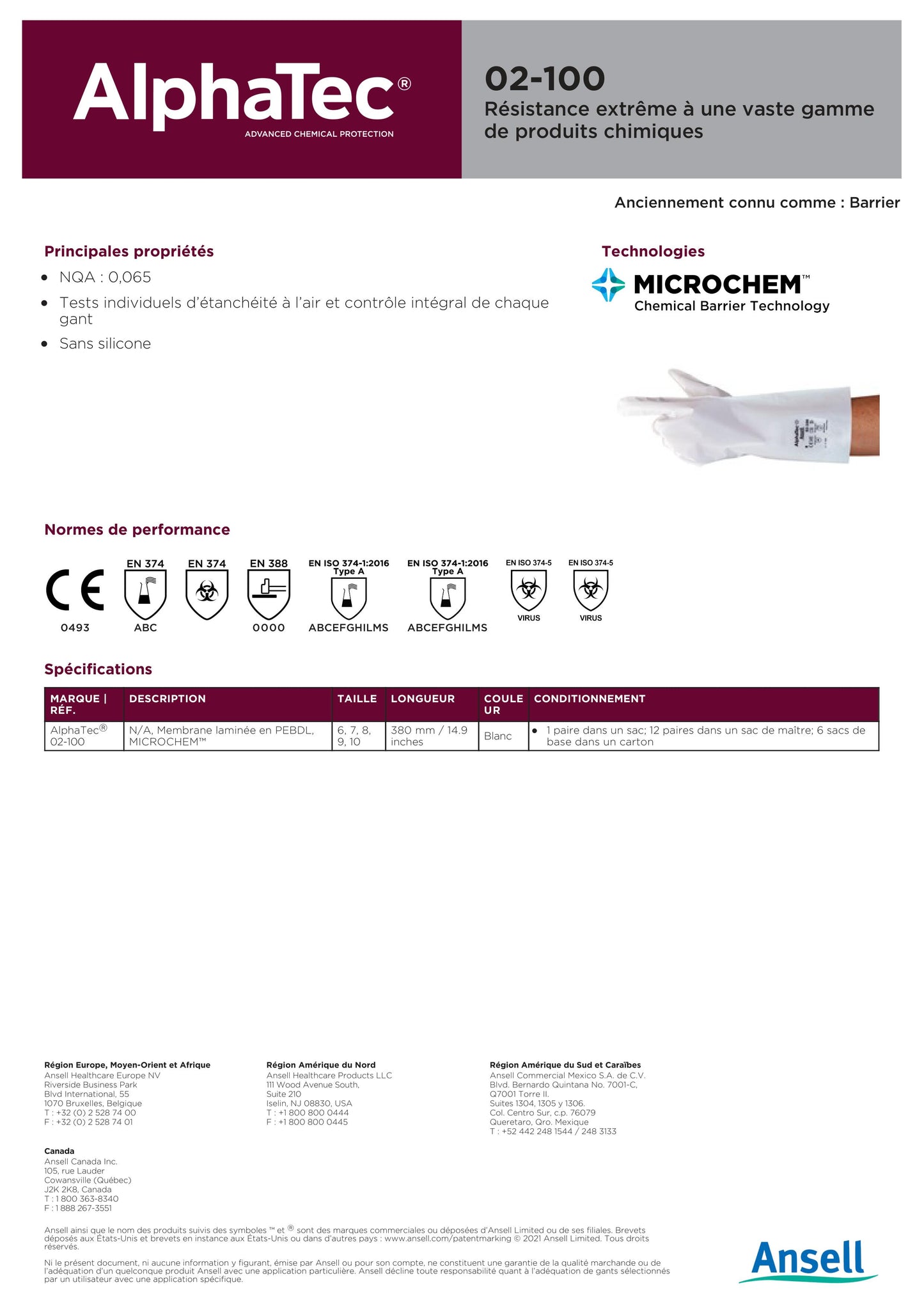 PAQUET DE 12 PAIRES DE GANTS ANSELL ALPHATEC 02100 T9
