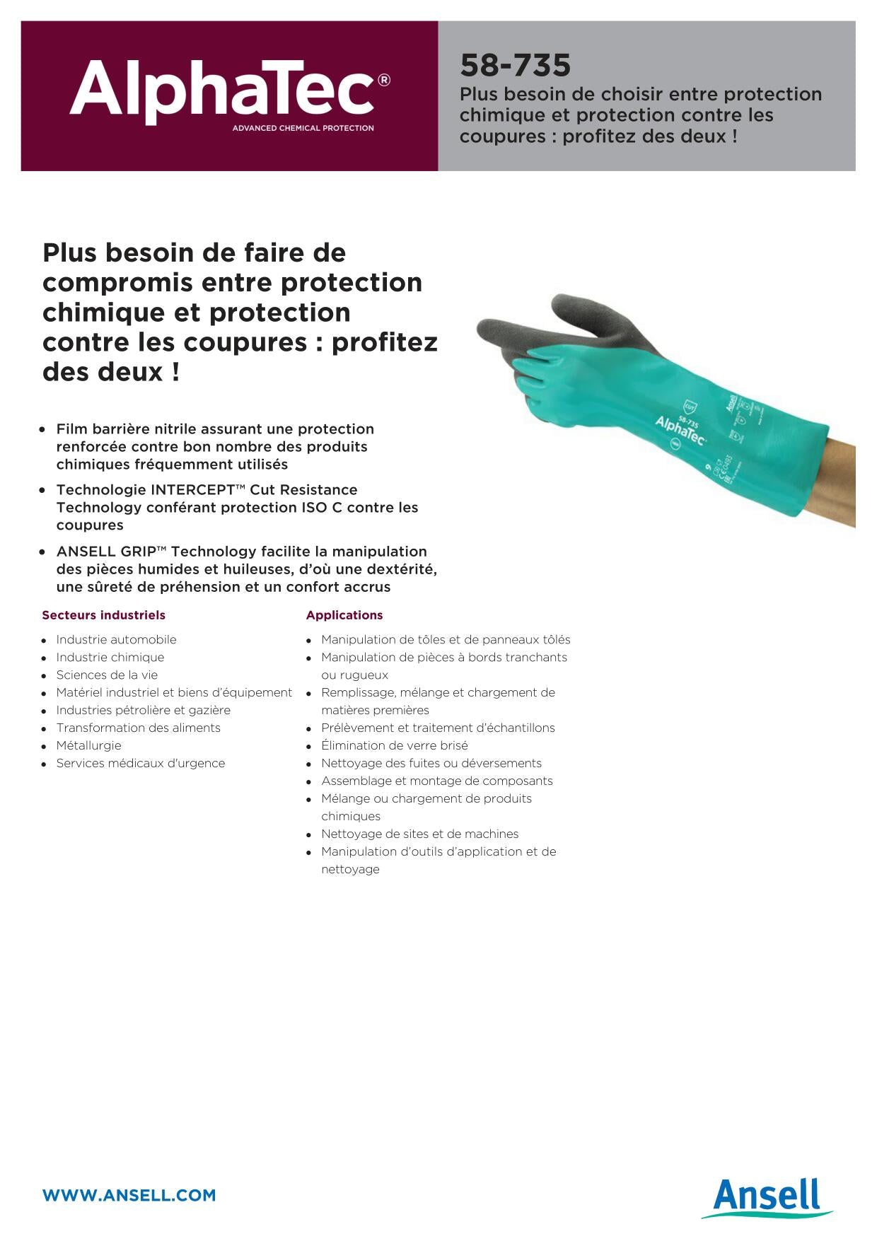 PAQUET DE 6 PAIRES DE GANTS ANSELL ALPHATEC 58735 T8