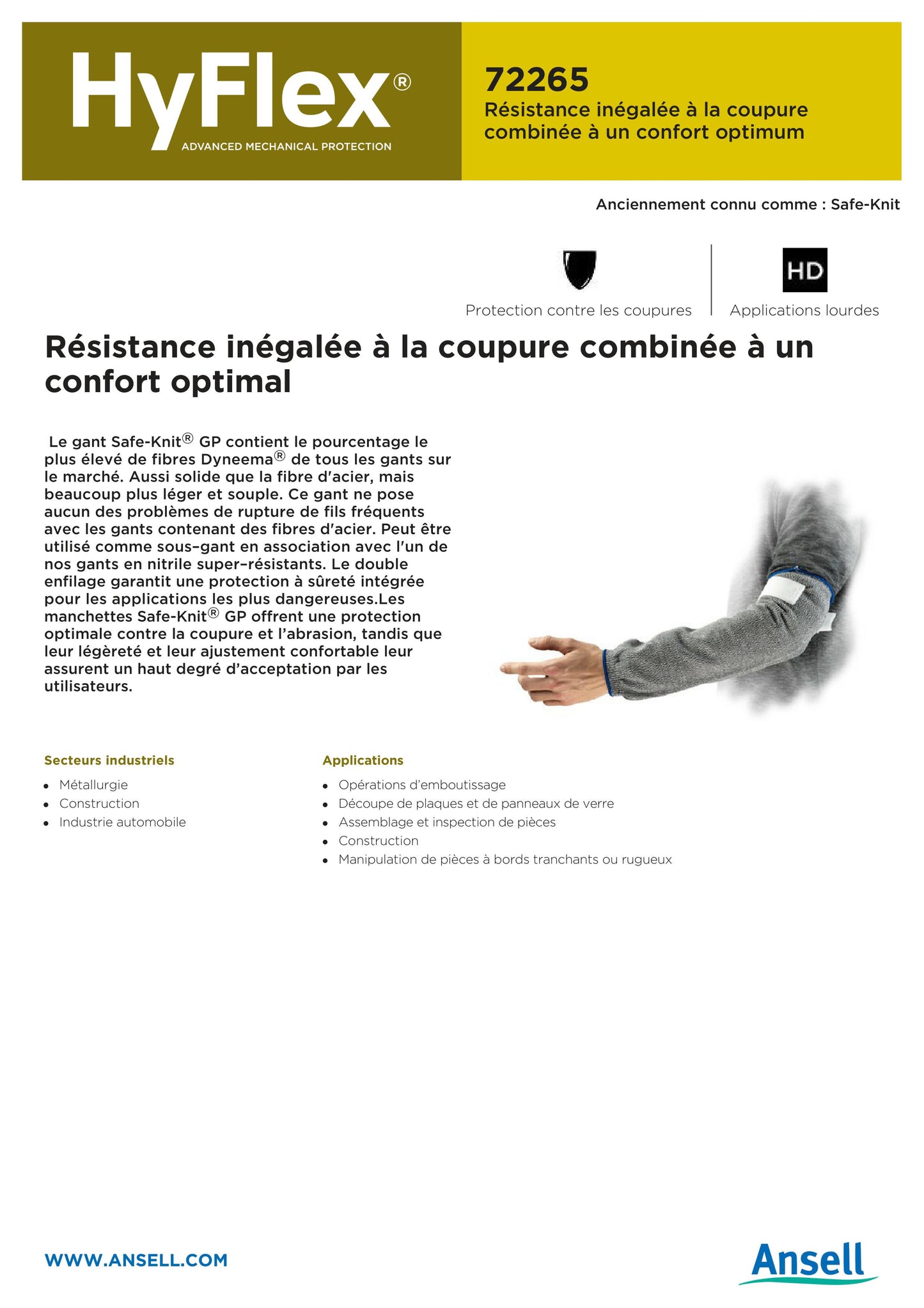 MANCHETTE ANTI COUPURES ANSELL HYFLEX 72265