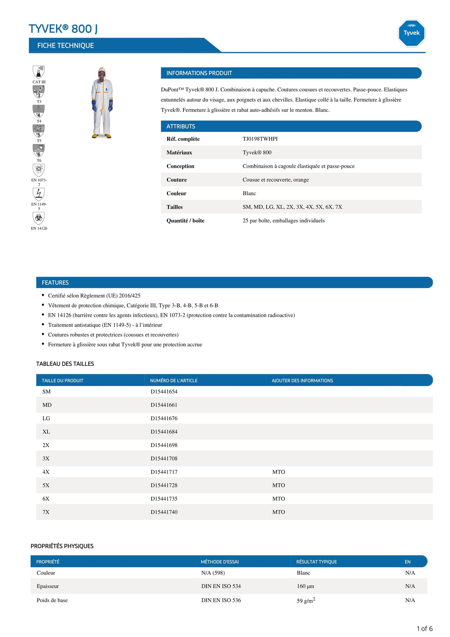 25 COMBINAISONS TYVEK 800 J