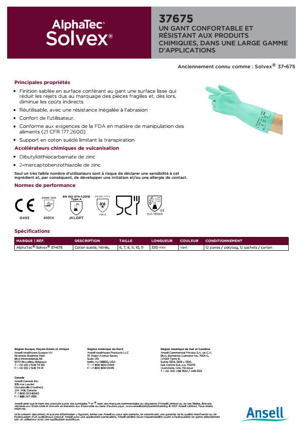 PAQUET DE 12 PAIRES DE GANTS ANSELL ALPHATEC 37675 T9