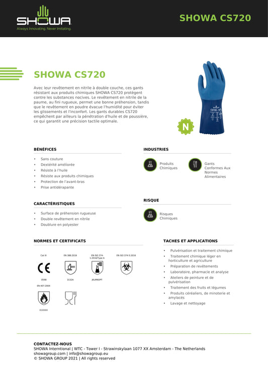 PAQUET DE 5 PAIRES DE GANTS SHOWA CS720  TAILLE 11