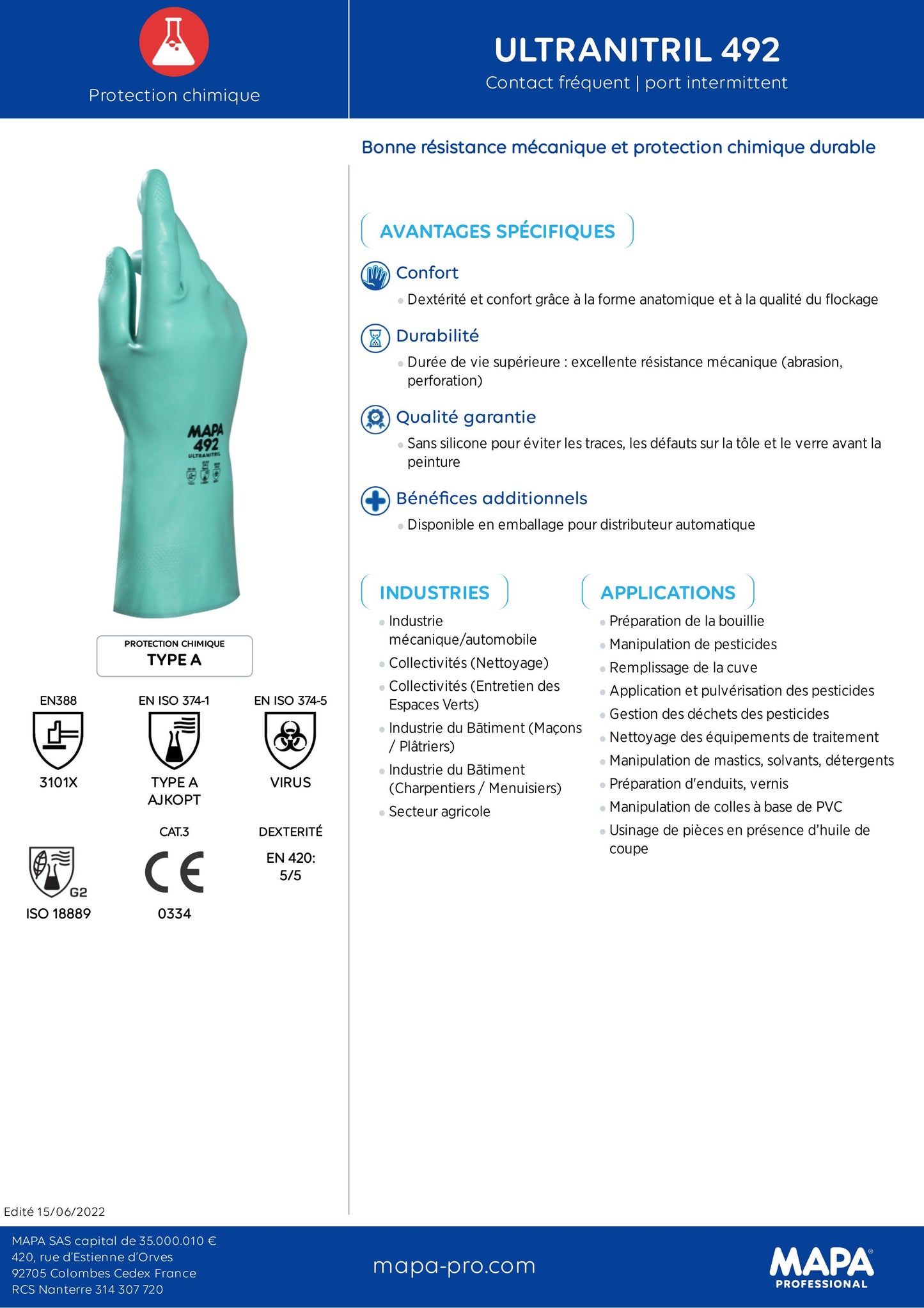 PAQUET DE 10 PAIRES DE GANTS MAPA ULTRANITRIL 492