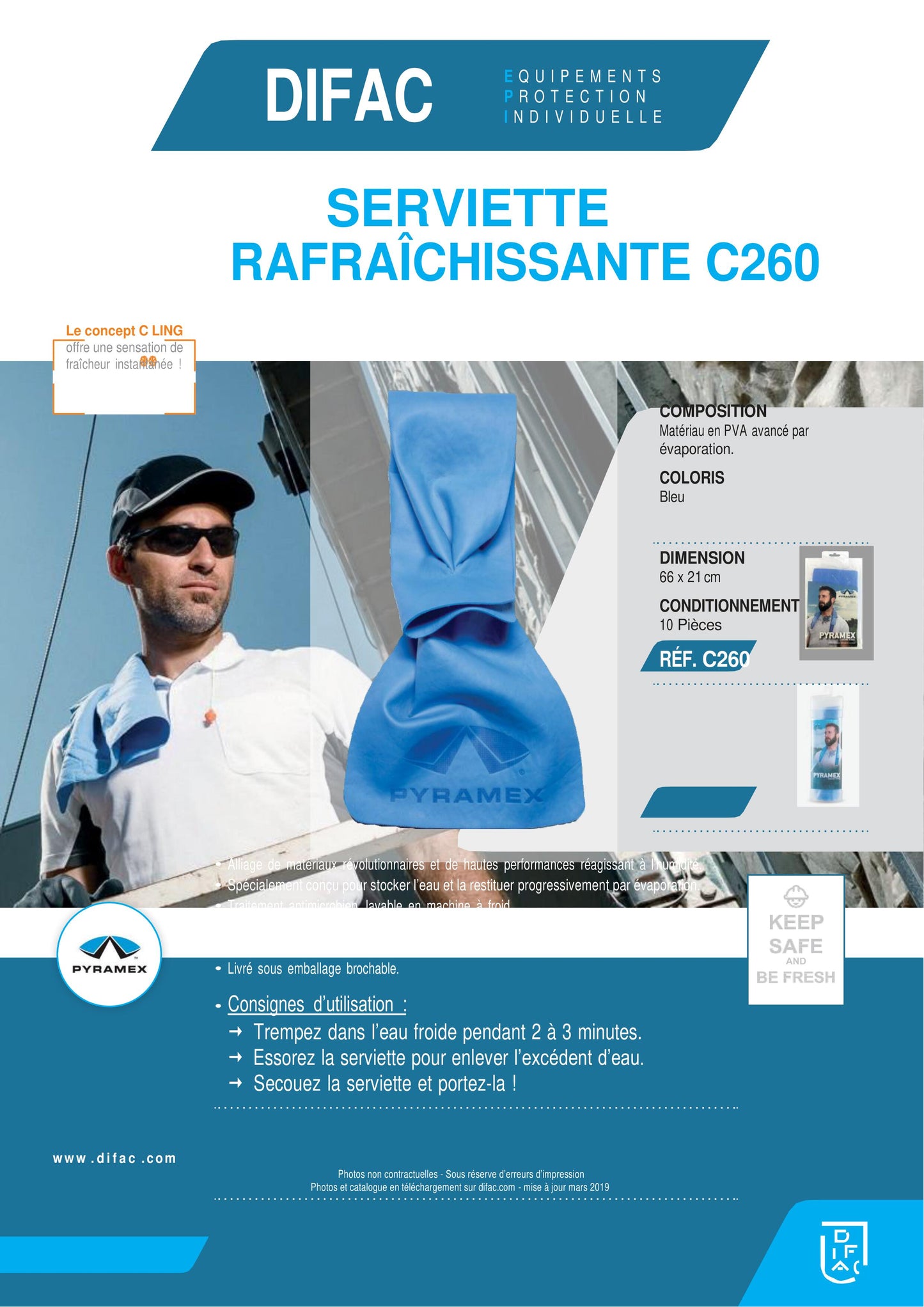 SERVIETTES RAFRAICHISSANTE PYRAMEX  C260    lot de 10