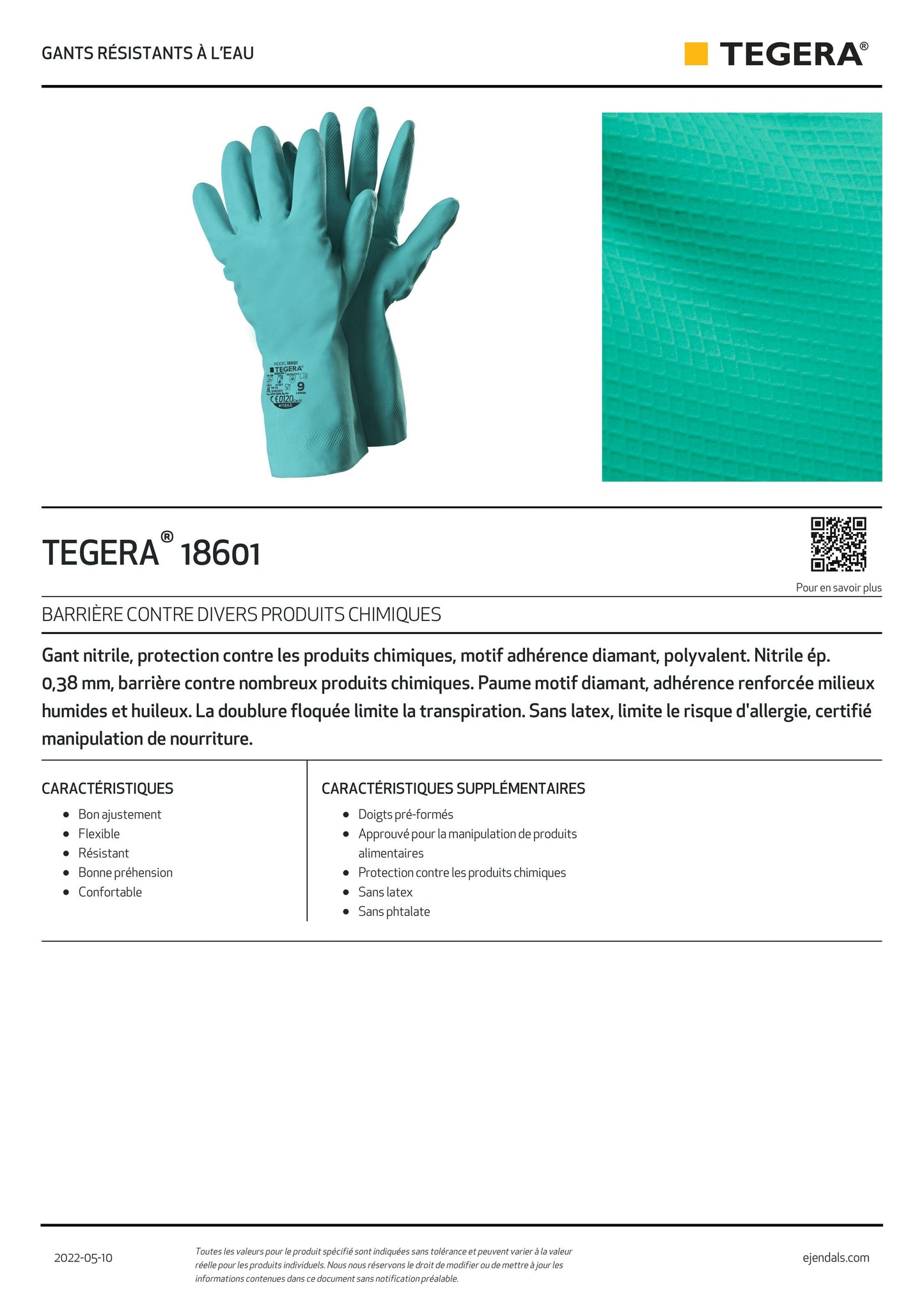 PAQUET DE 12 PAIRES GANTS NITRILE TEGERA 18601 T9  Usage uniquement contact eau.